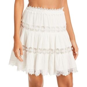 Surf Gypsy White Cotton Cheesecloth Lace Crochet Eyelet Mini Skirt L